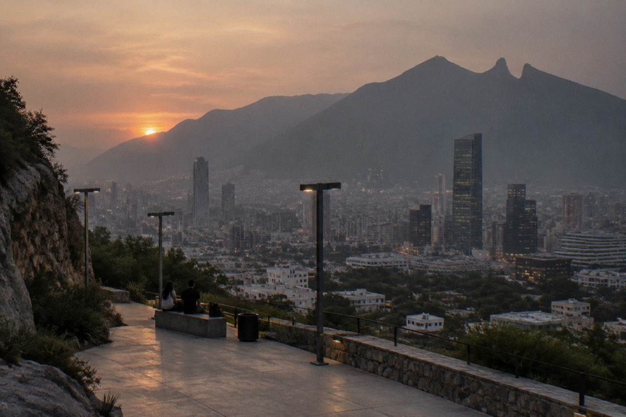 View over Monterrey with the Sierra Madre mountains rising behind the city skyline